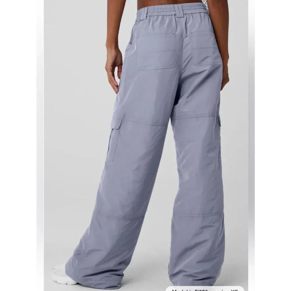 ALO High Waist Ski Moto Puffer Pants Fog Grey Blue Size